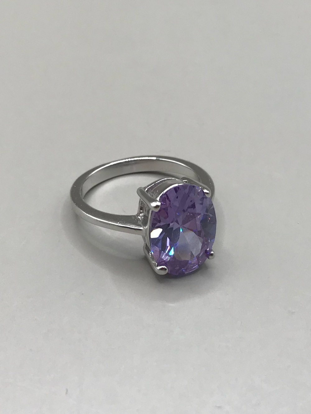 Radiant Violet Oval Solitaire Gemstone & Silver-Tone Ring - Picture 7 of 7